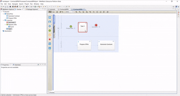 Processes and workflows are added into the Business Process Designer of the WebRatio Low-Code Platform