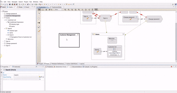 Nell''interaction Flow Designer della piattaforma Low-Code di WebRatio viene aggiunto un elemento grafico e un elemento di navigazione